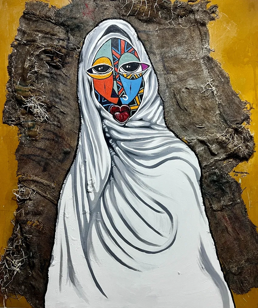 Abstract art with vibrant mask