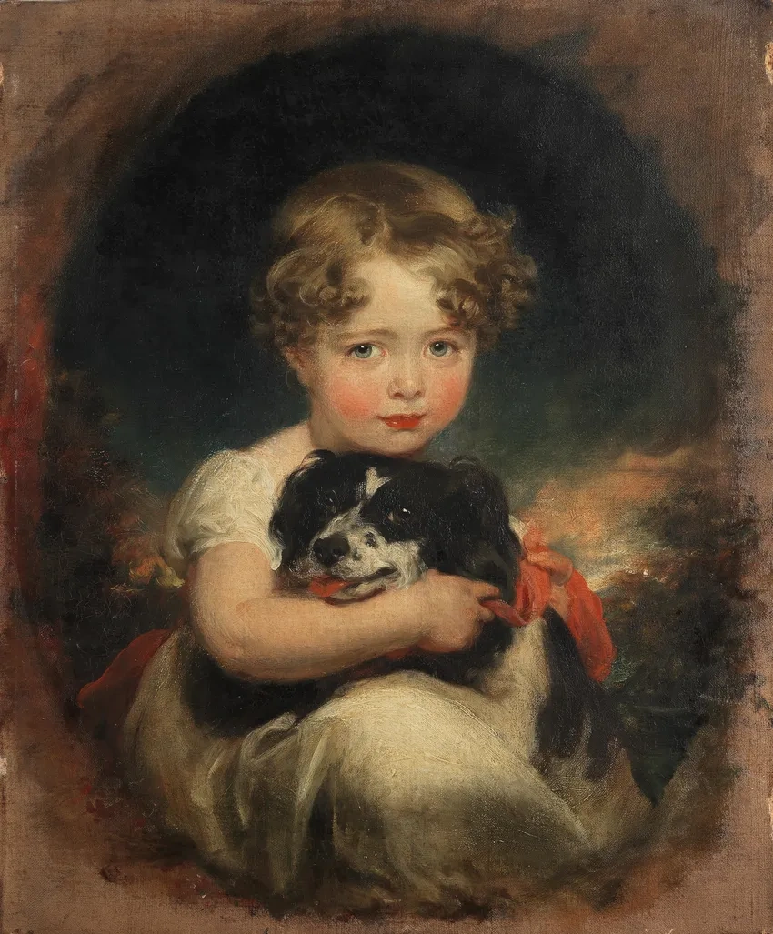 Young girl with dog portrait