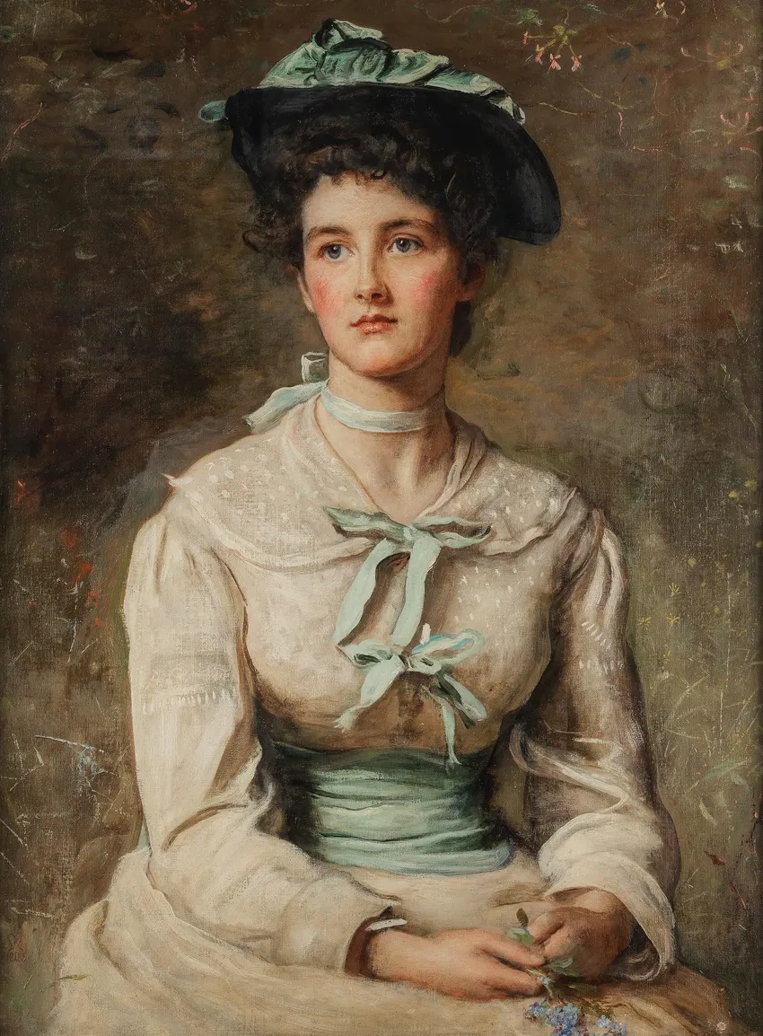 Victorian-era woman with a ribbon hat