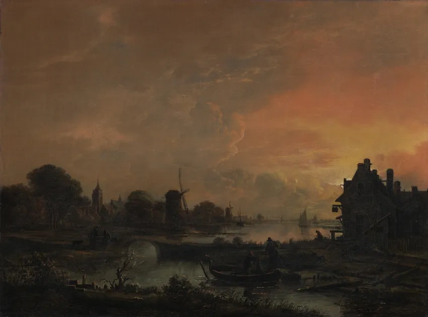 Sunset over a rural river landscape