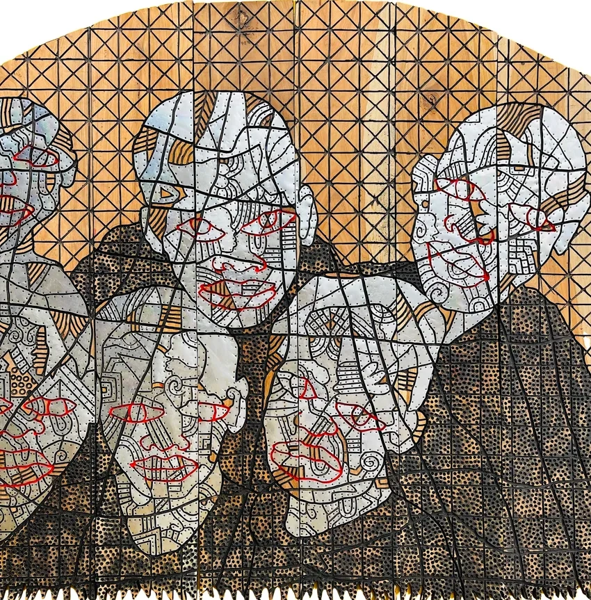 Abstract faces with geometric patterns