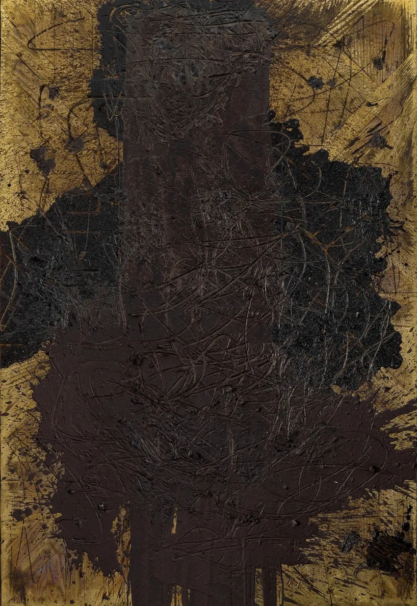Abstract dark textured painting on canvas
