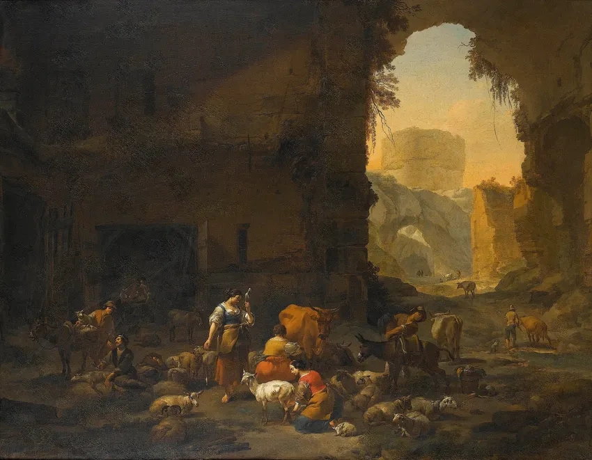Pastoral scene with animals and ruins