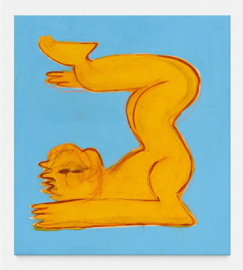 Yellow figure on blue background
