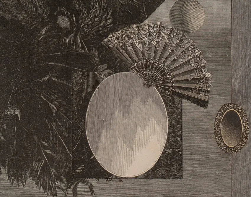 Vintage fan and oval mirrors display