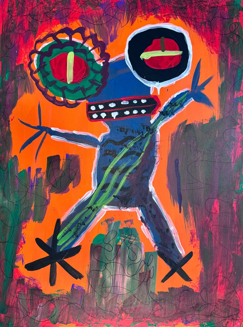 Abstract colorful creature with expressive eyes