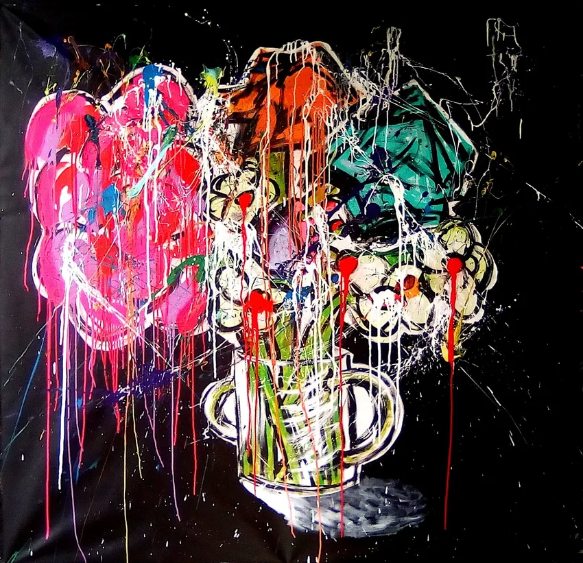 Vibrant splattered paint floral artwork