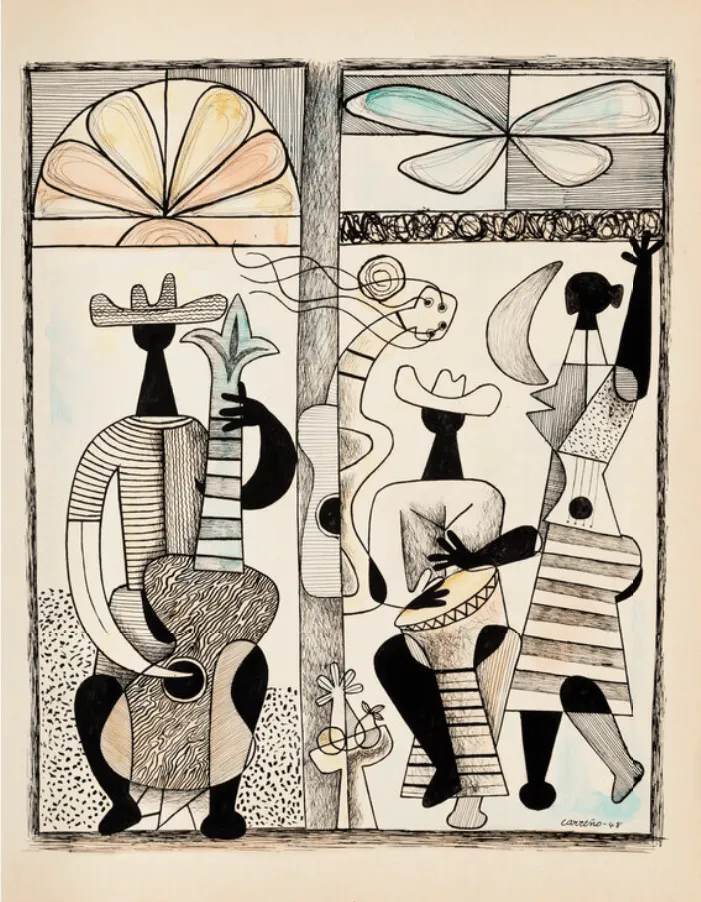Surreal musicians in artistic scene