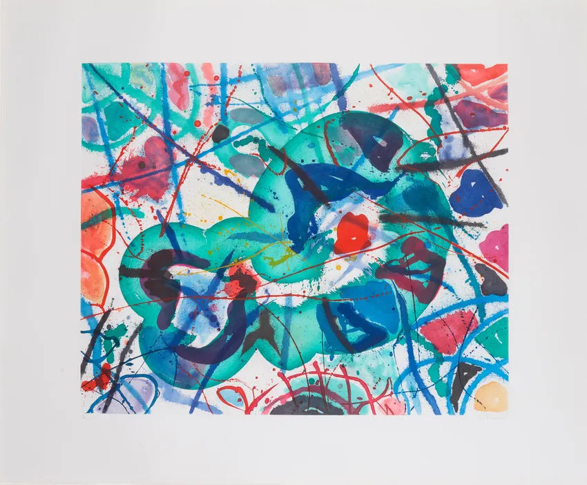Dynamic composition featuring vivid colors and shapes.