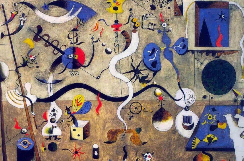 Abstract surreal painting with whimsical shapes
