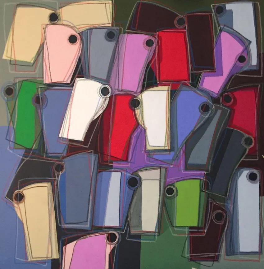 Abstract colorful geometric shapes on canvas.