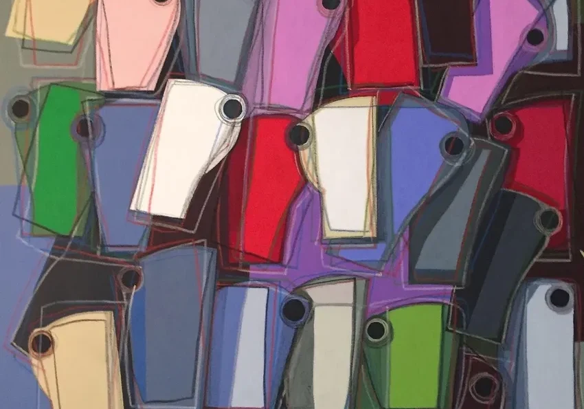 Abstract colorful geometric shapes on canvas.