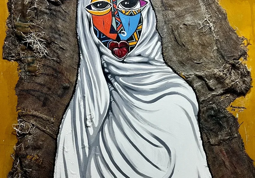 Abstract art with vibrant mask