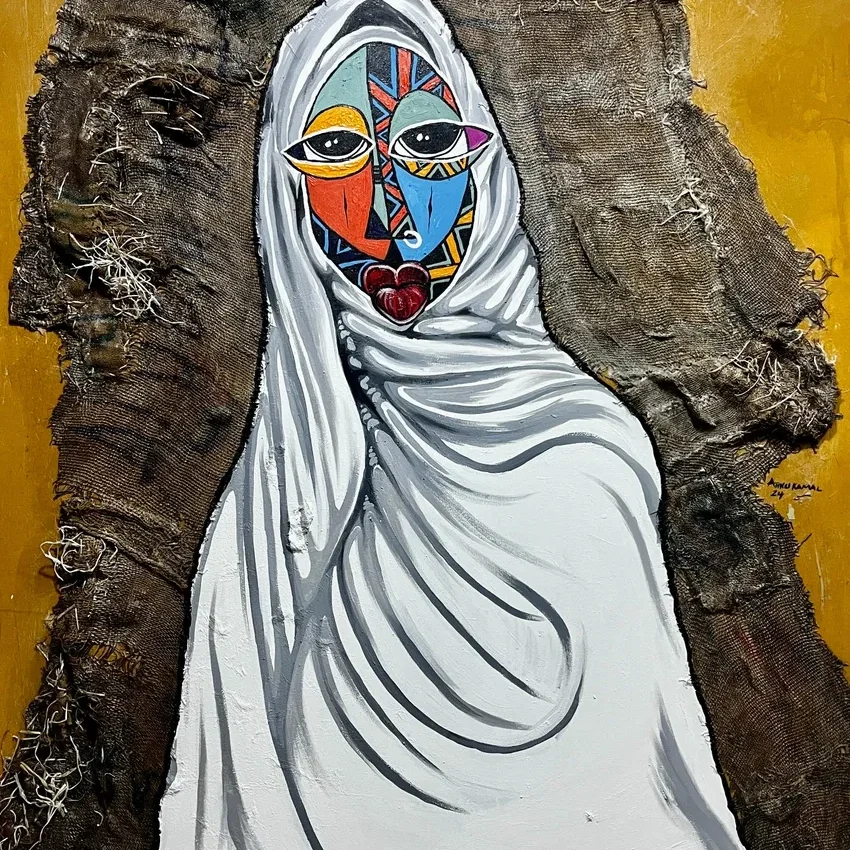 Abstract art with vibrant mask