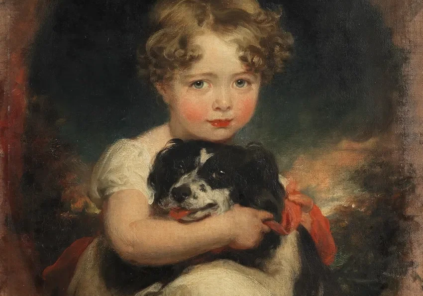 Young girl with dog portrait