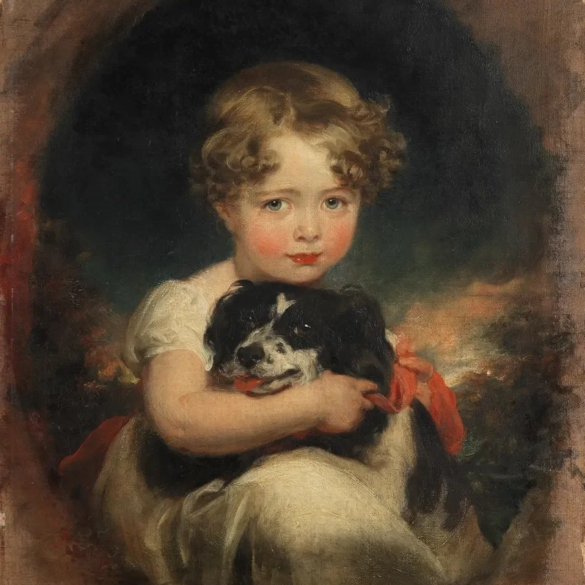 Young girl with dog portrait