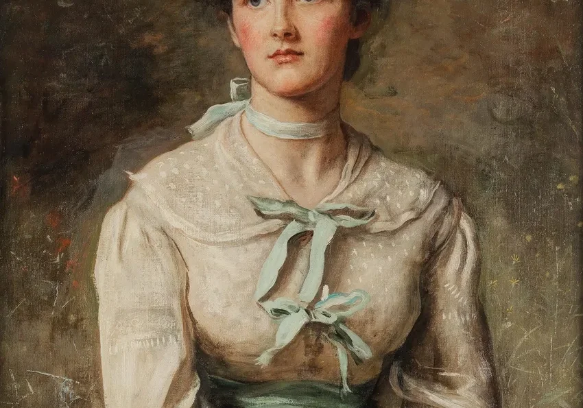 Victorian-era woman with a ribbon hat