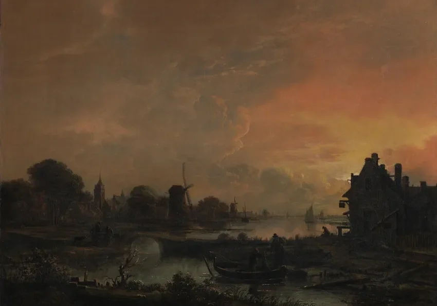 Sunset over a rural river landscape