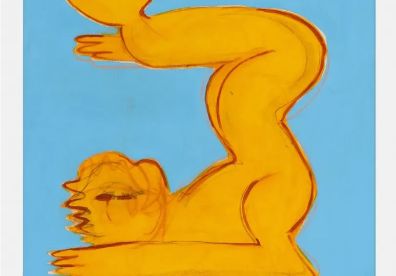 Yellow figure on blue background