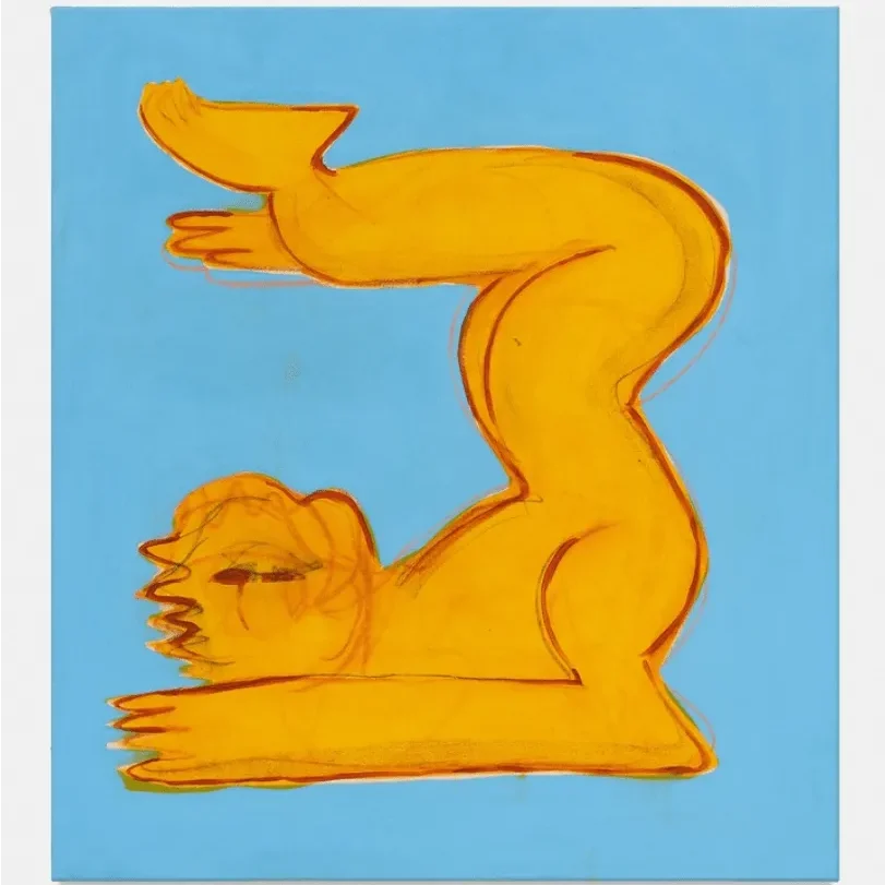 Yellow figure on blue background