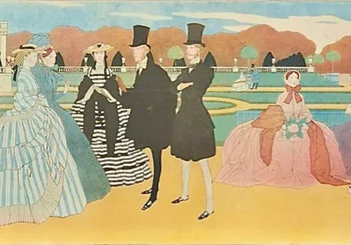 Elegant figures in historical attire