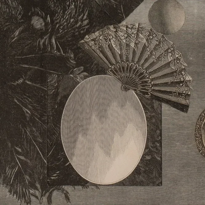 Vintage fan and oval mirrors display