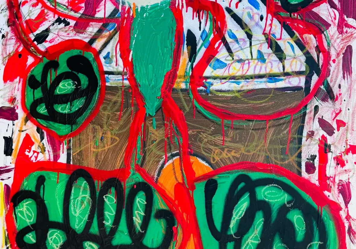 Colorful abstract painting with bold brushstrokes