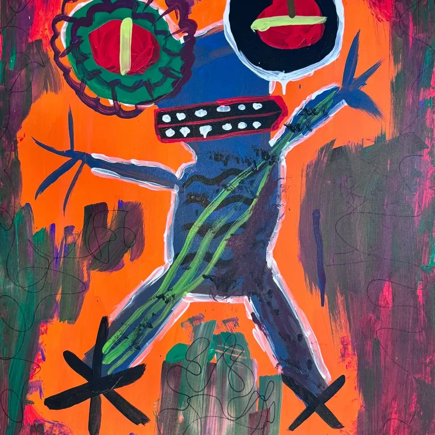 Abstract colorful creature with expressive eyes