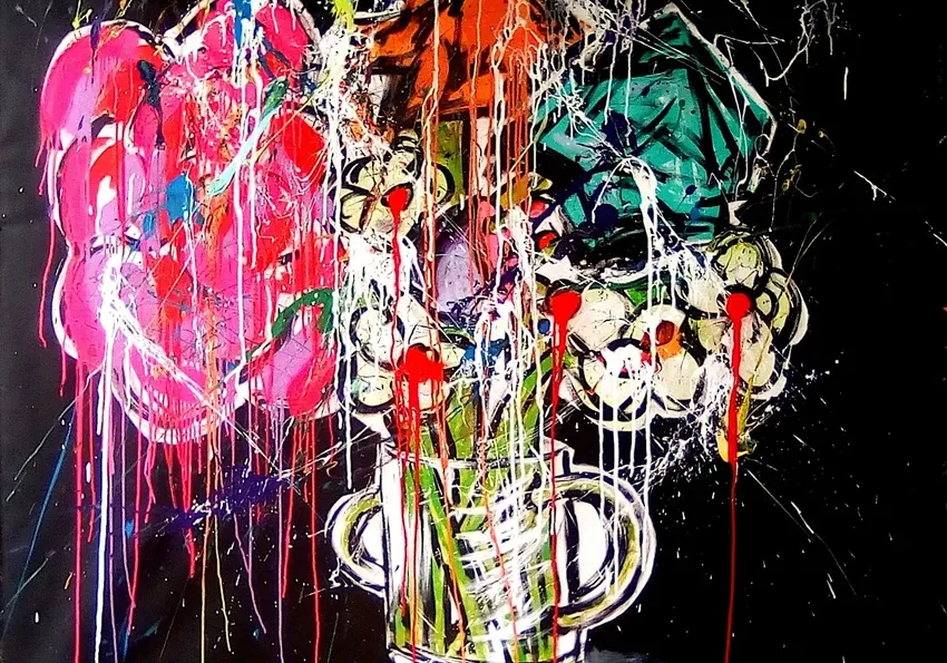 Vibrant splattered paint floral artwork