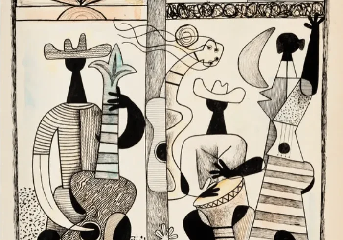 Surreal musicians in artistic scene