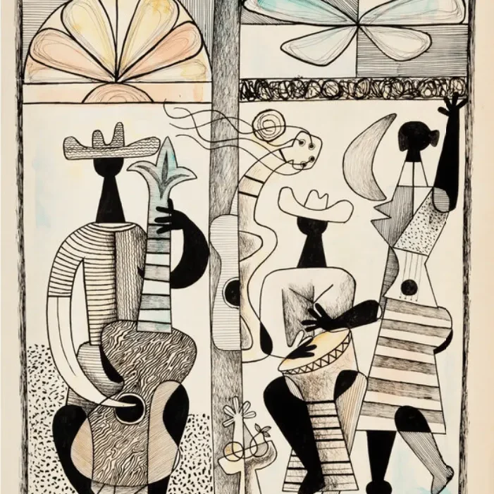 Surreal musicians in artistic scene