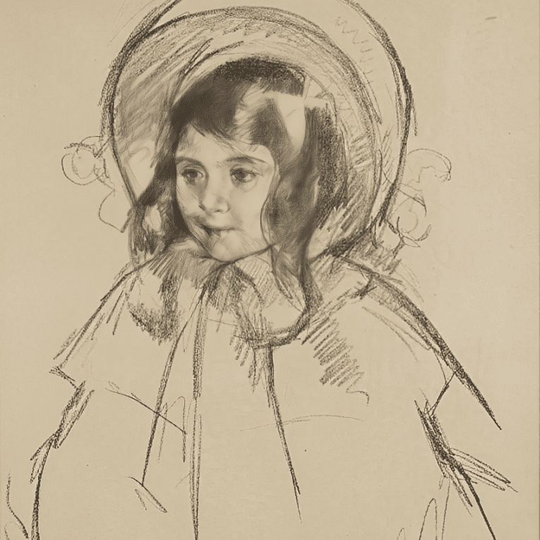 Sketch of a young girl in bonnet