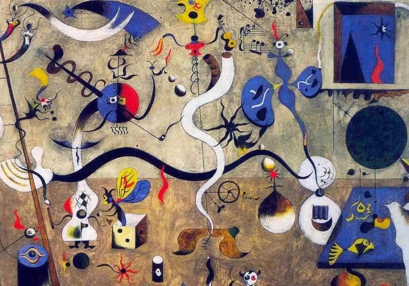 Abstract surreal painting with whimsical shapes